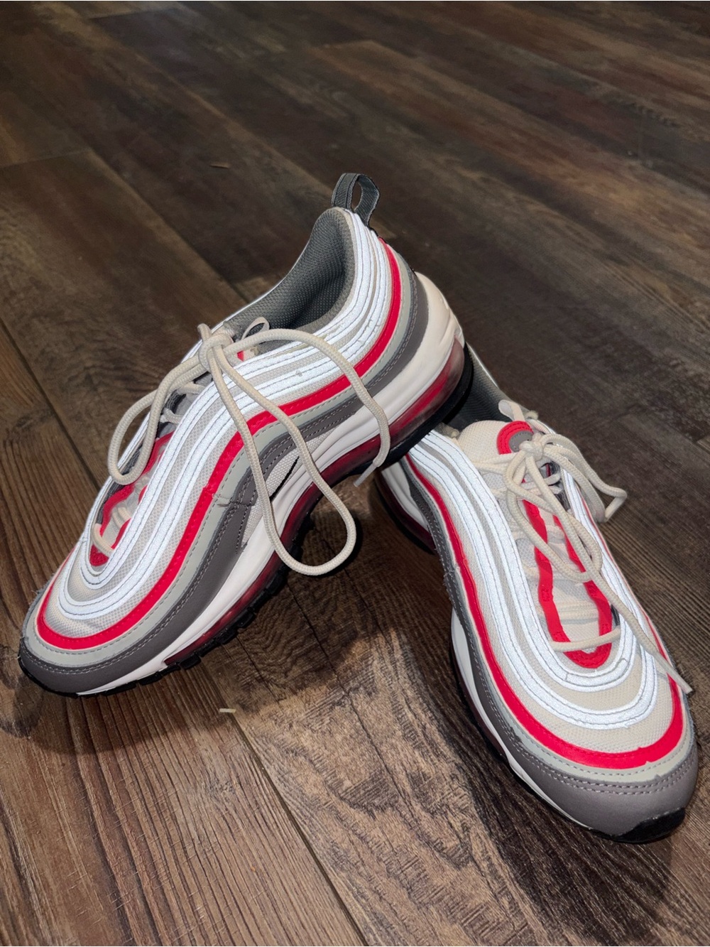 Nike Air Max 97 GS Big Kids’ Size 6.5Y / Womens Size  8 White Red Grey Shoe